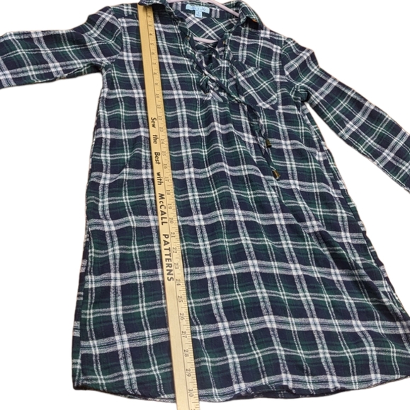 She+Sky Size Small Green Blue & White Flannel Tunic with Laces - Picture 6 of 11